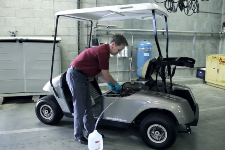 check the water level in a golf cart battery